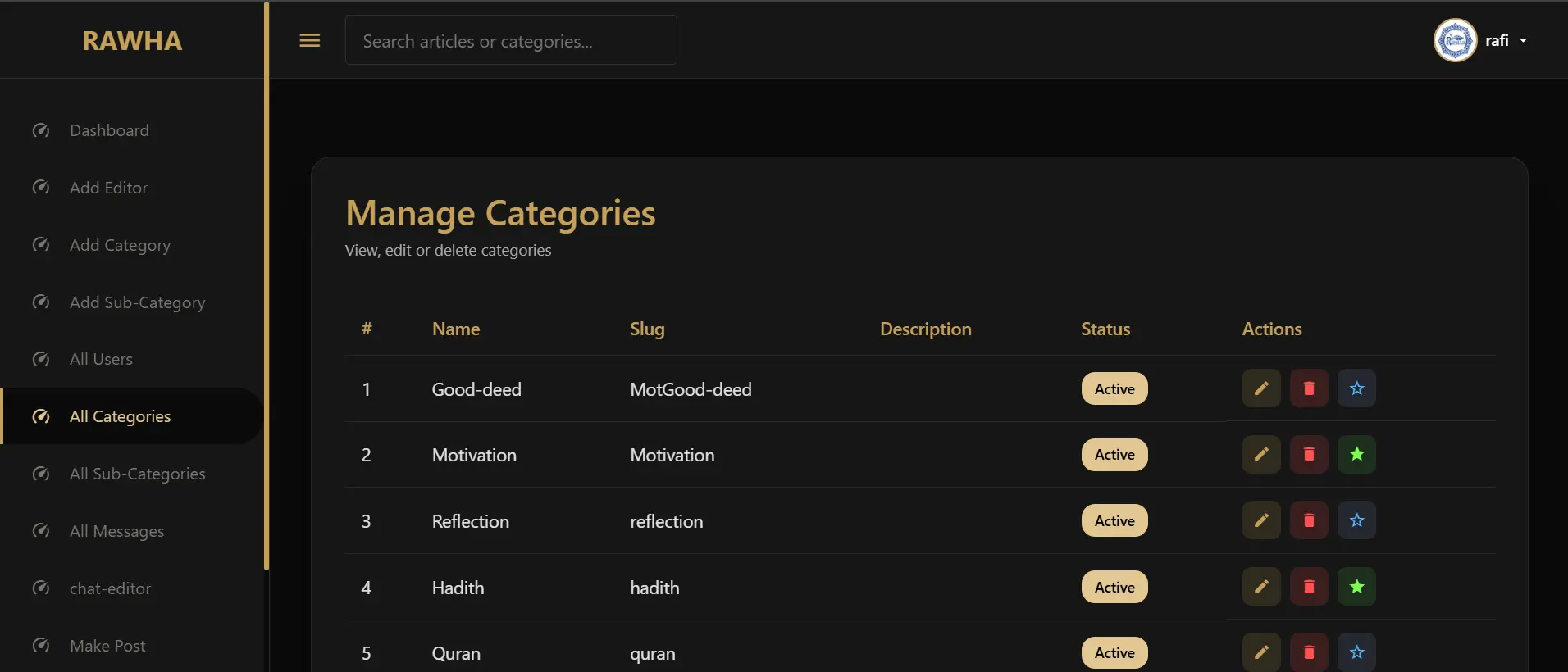Manage categories